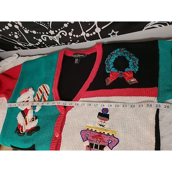 VTG Work In Progress Cardigan Sweater Knit Women Sz 2X Holiday Mistletoe Santa - Picture 10 of 12